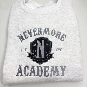 Wednesday Nevermore Embroidered ADULT Sweatshirt Goth Witch School GRAY THREAD